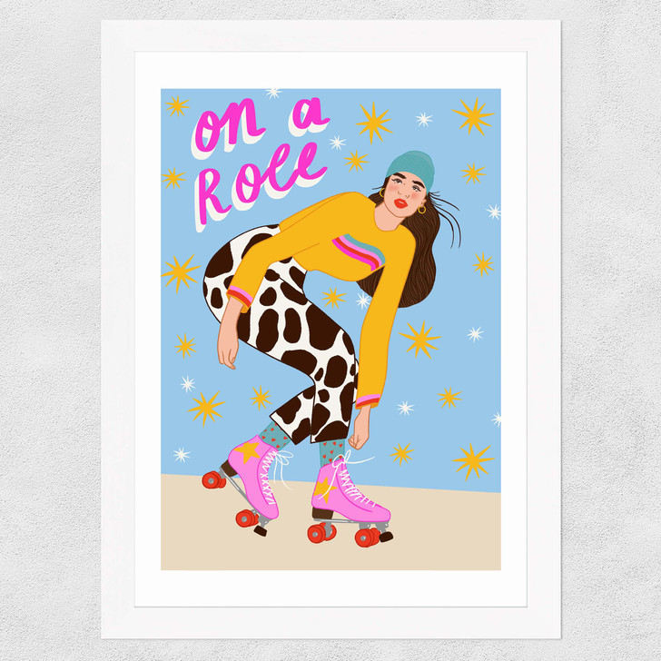 Rollerskating Woman Wide White Frame Rollerskating Woman Wide White Frame