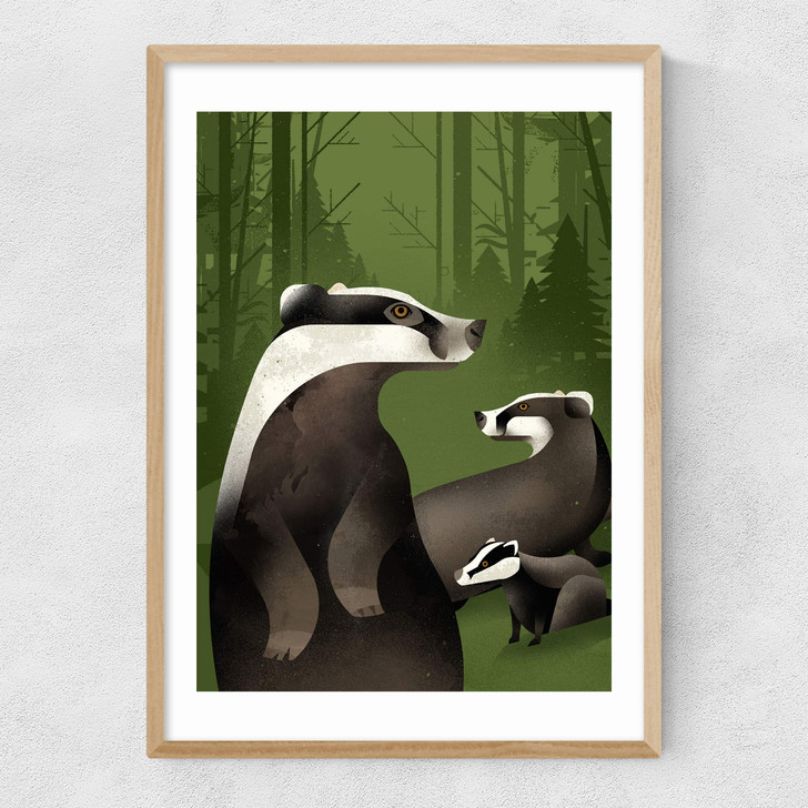 Badgers by Dieter Braun Narrow Oak Frame Badgers by Dieter Braun Narrow Oak Frame