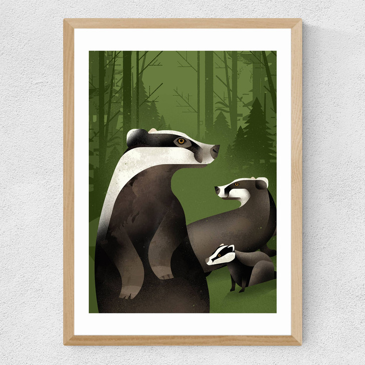 Badgers by Dieter Braun Medium Oak Frame