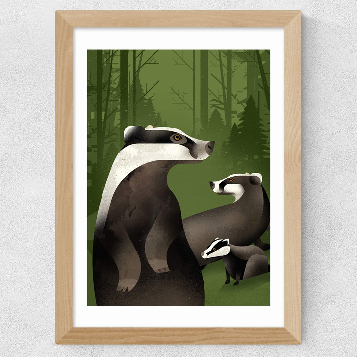 Badgers by Dieter Braun Wide Oak Frame