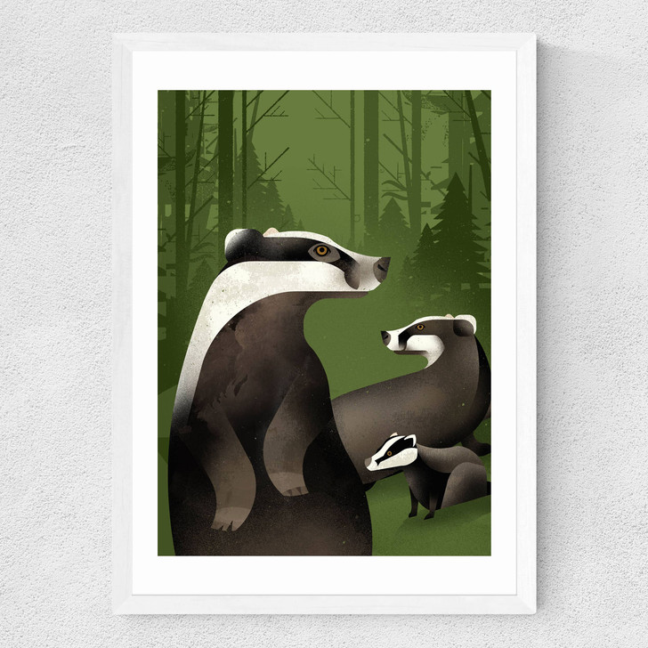 Badgers by Dieter Braun Medium White Frame