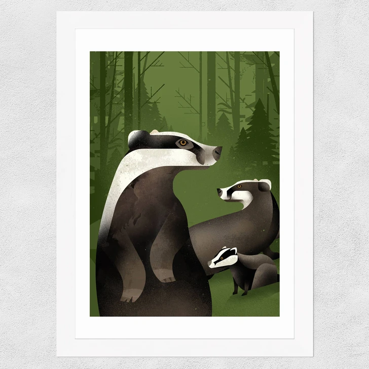 Badgers by Dieter Braun Wide White Frame