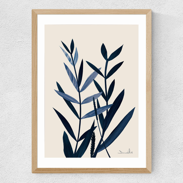 Blue Plant I Medium Oak Frame