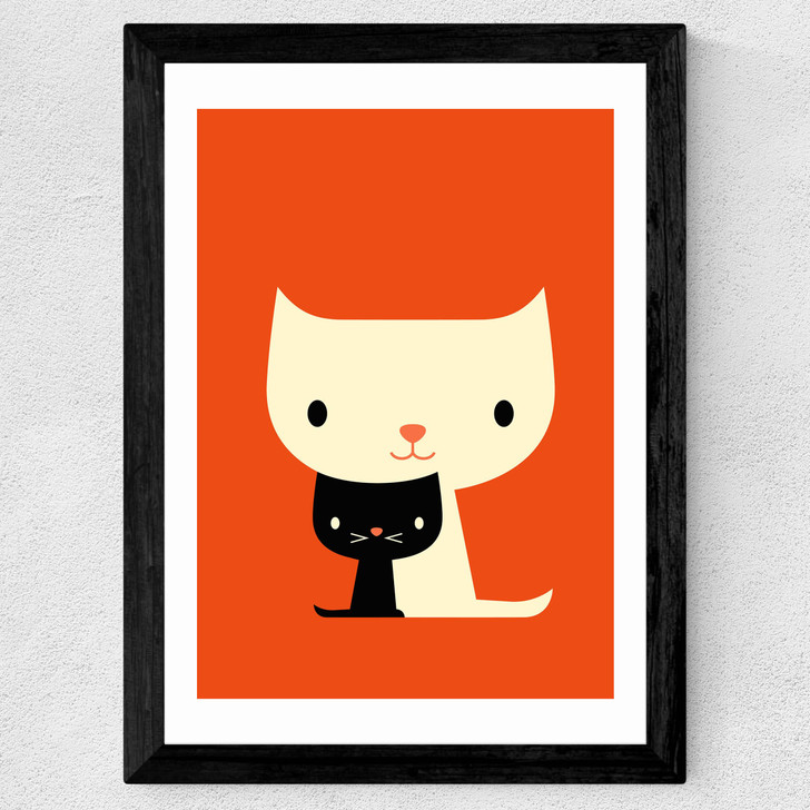 Dicky Bird - Two Cats Wide Black Frame