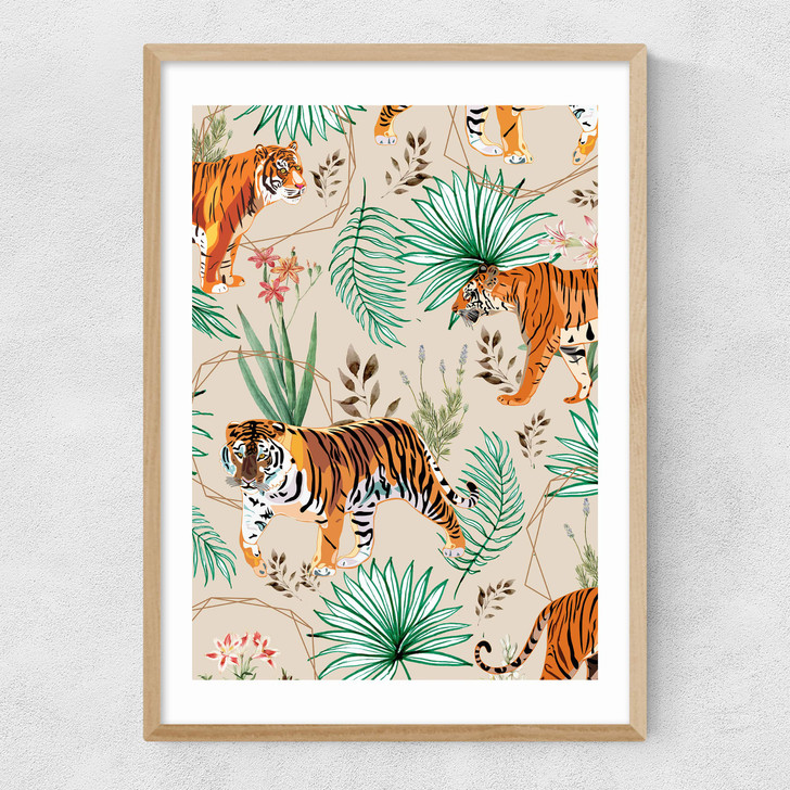 Tropical & Tigers Narrow Oak Frame Tropical & Tigers Narrow Oak Frame