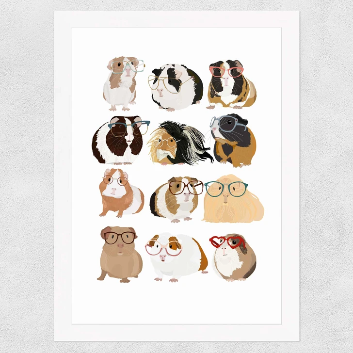 Guinea Pigs Wearing Glasses Wide White Frame