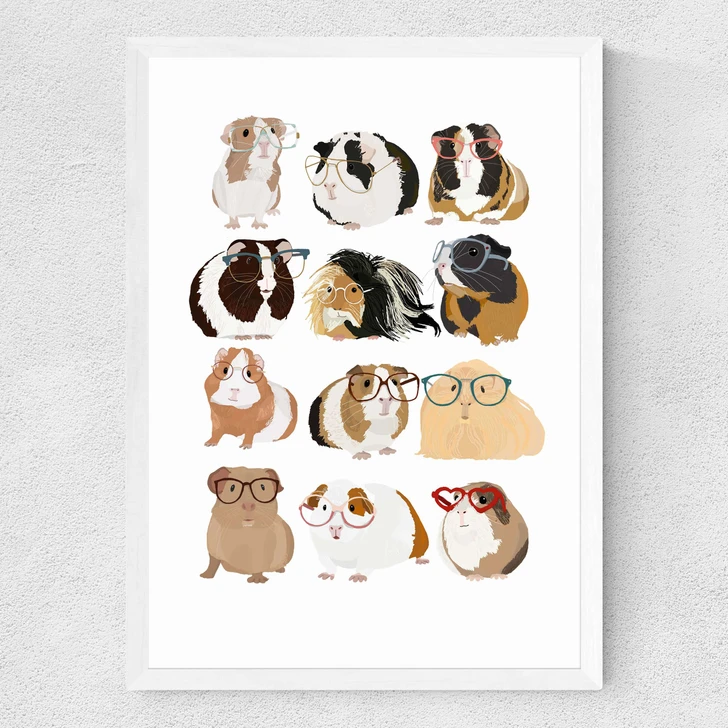 Guinea Pigs Wearing Glasses Medium White Frame