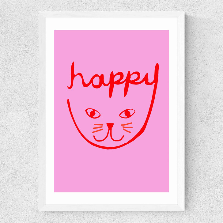 Happy Cat Medium White Frame Happy Cat Medium White Frame