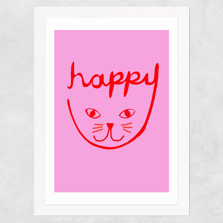 Happy Cat Wide White Frame Happy Cat Wide White Frame