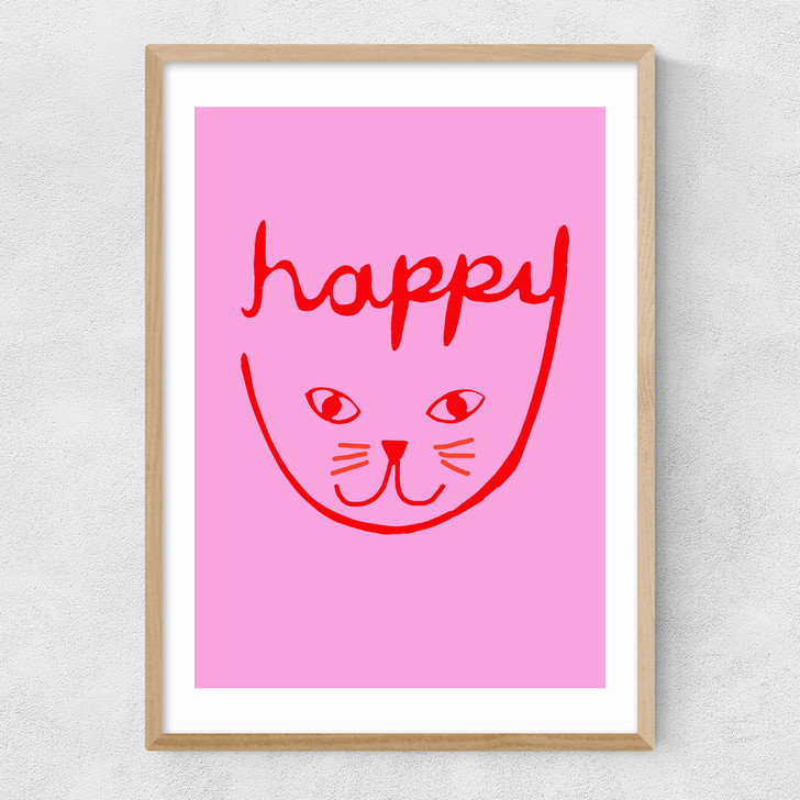 Happy Cat Narrow Oak Frame