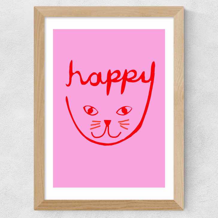 Happy Cat Wide Oak Frame