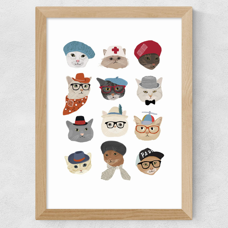 Cats in Hats Wide Oak Frame