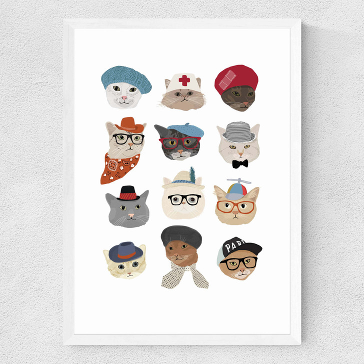 Cats in Hats Medium White Frame