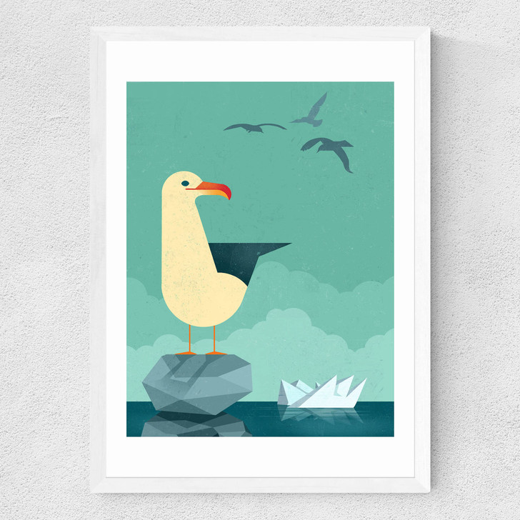 Seagull by Dieter Braun Medium White Frame