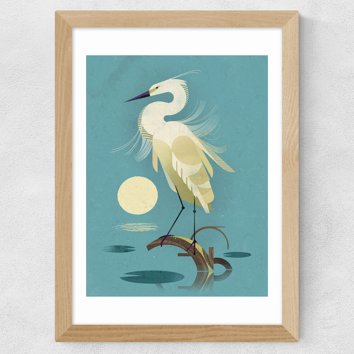 Little Egret by Dieter Braun Wide Oak Frame