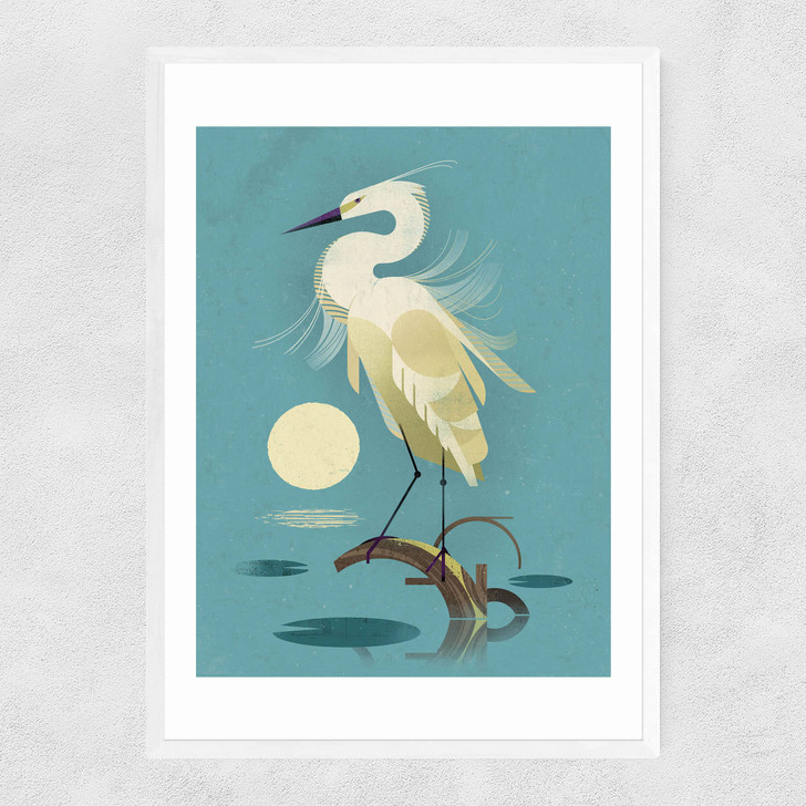 Little Egret by Dieter Braun Narrow White Frame