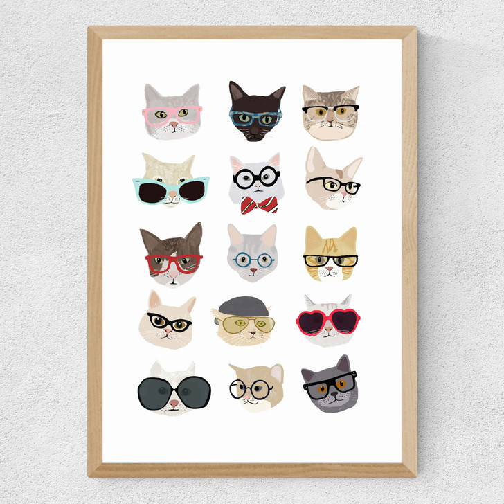 Cats in Glasses Medium Oak Frame