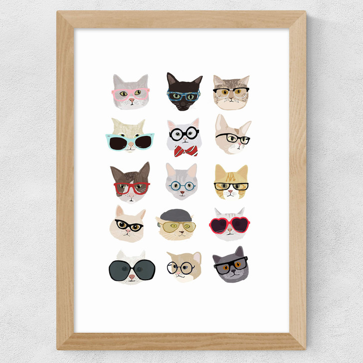 Cats in Glasses Wide Oak Frame