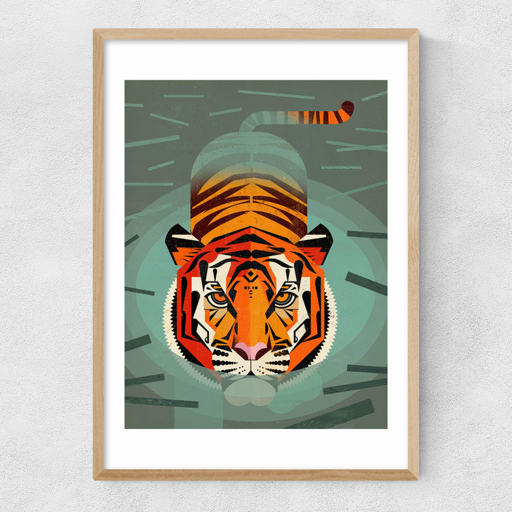 Swimming Tiger Narrow Oak Frame Swimming Tiger Narrow Oak Frame