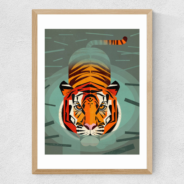 Swimming Tiger Medium Oak Frame Swimming Tiger Medium Oak Frame