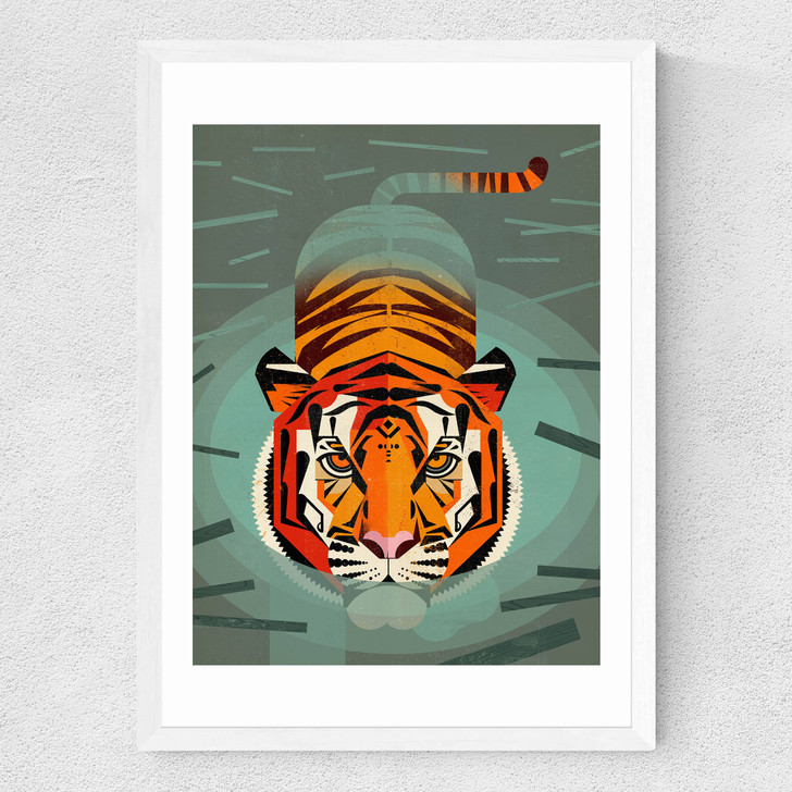 Swimming Tiger Medium White Frame