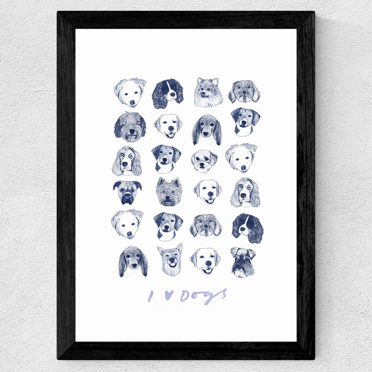 I Love Dogs Wide Black Frame