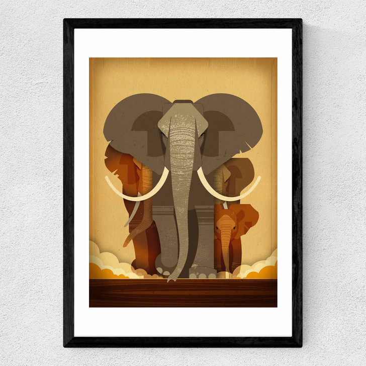 Elephant Stampede Medium Black Frame Elephant Stampede Medium Black Frame