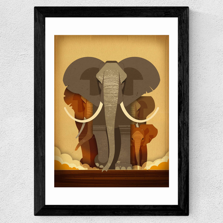 Elephant Stampede Wide Black Frame Elephant Stampede Wide Black Frame