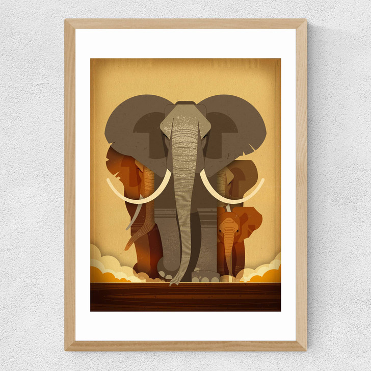 Elephant Stampede Medium Oak Frame Elephant Stampede Medium Oak Frame