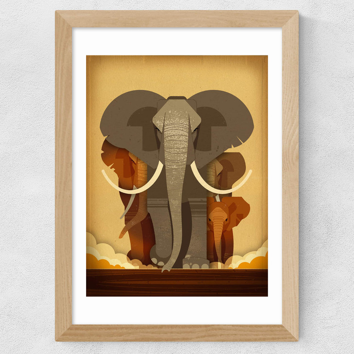Elephant Stampede Wide Oak Frame Elephant Stampede Wide Oak Frame