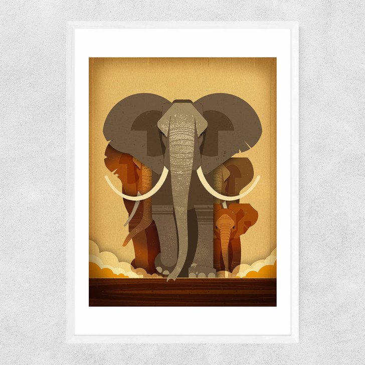 Elephant Stampede Narrow White Frame Elephant Stampede Narrow White Frame