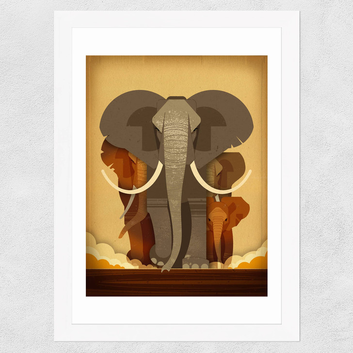 Elephant Stampede Wide White Frame Elephant Stampede Wide White Frame