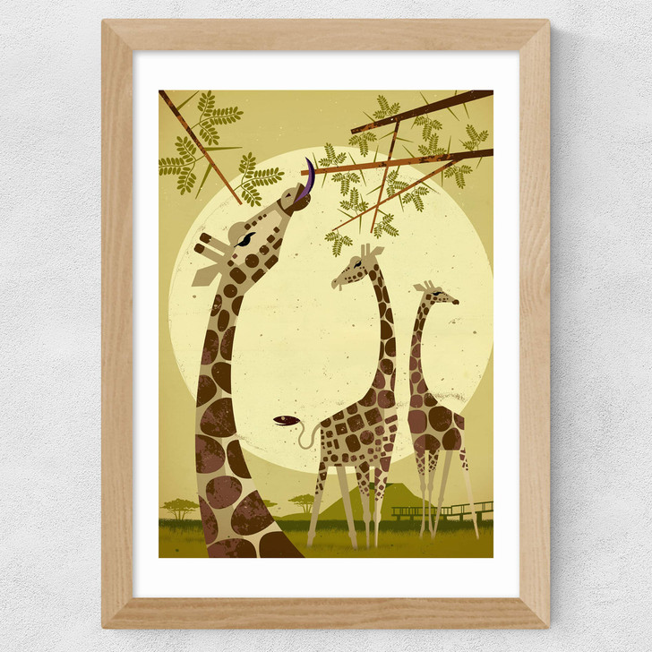 Giraffes Wide Oak Frame Giraffes Wide Oak Frame