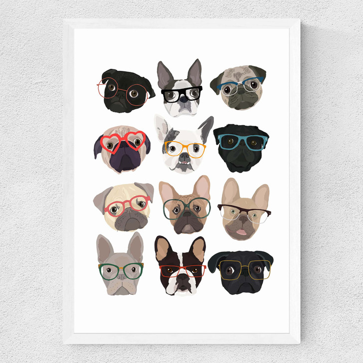 Pugs in Glasses Medium White Frame