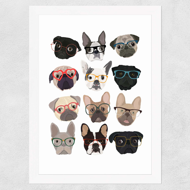 Pugs in Glasses Wide White Frame