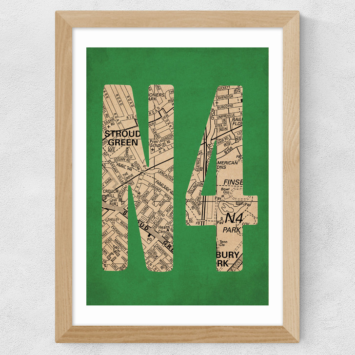 N4 Postcode Map Wide Oak Frame