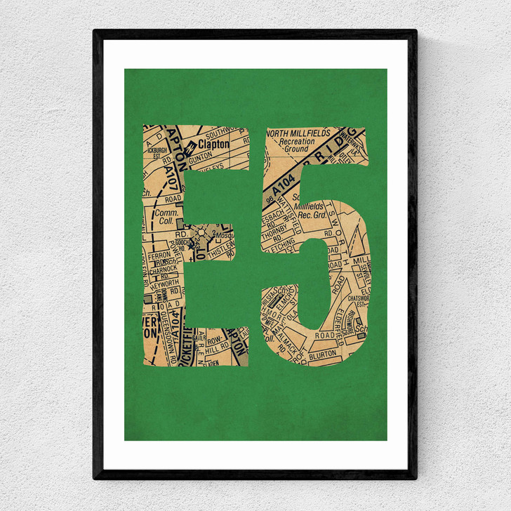 E5 Postcode Map Narrow Black Frame