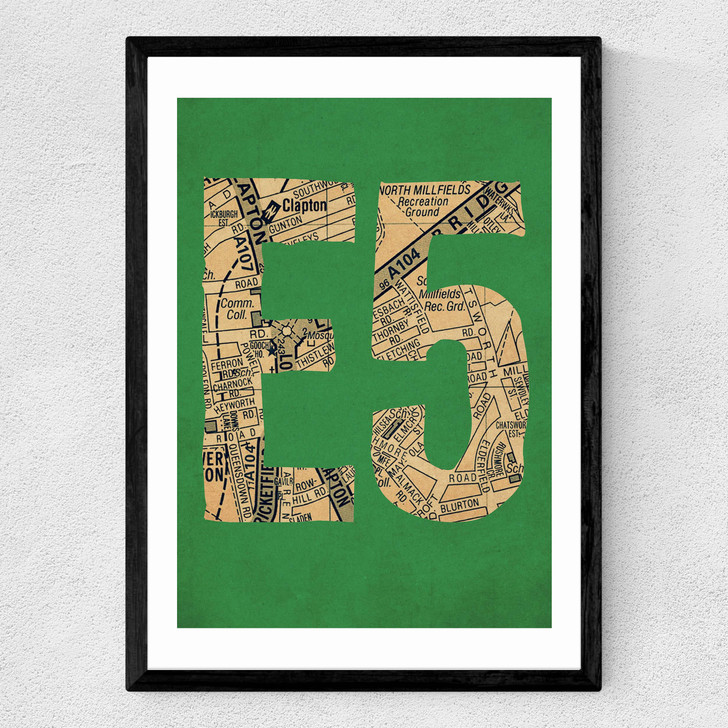 E5 Postcode Map Medium Black Frame