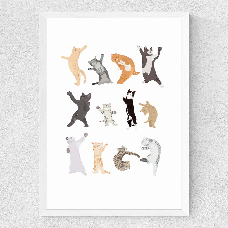 Dancing Cats Medium White Frame
