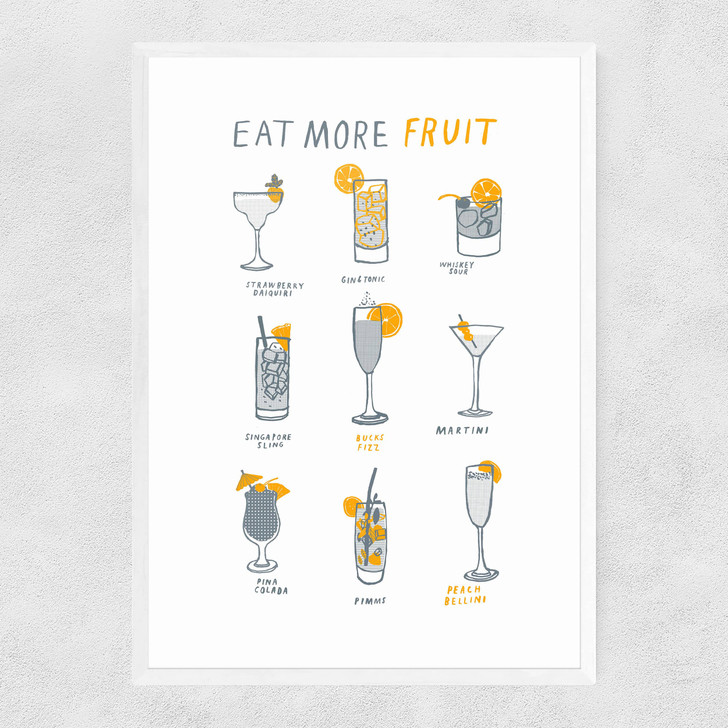 Eat More Fruit Narrow White Frame Eat More Fruit Narrow White Frame