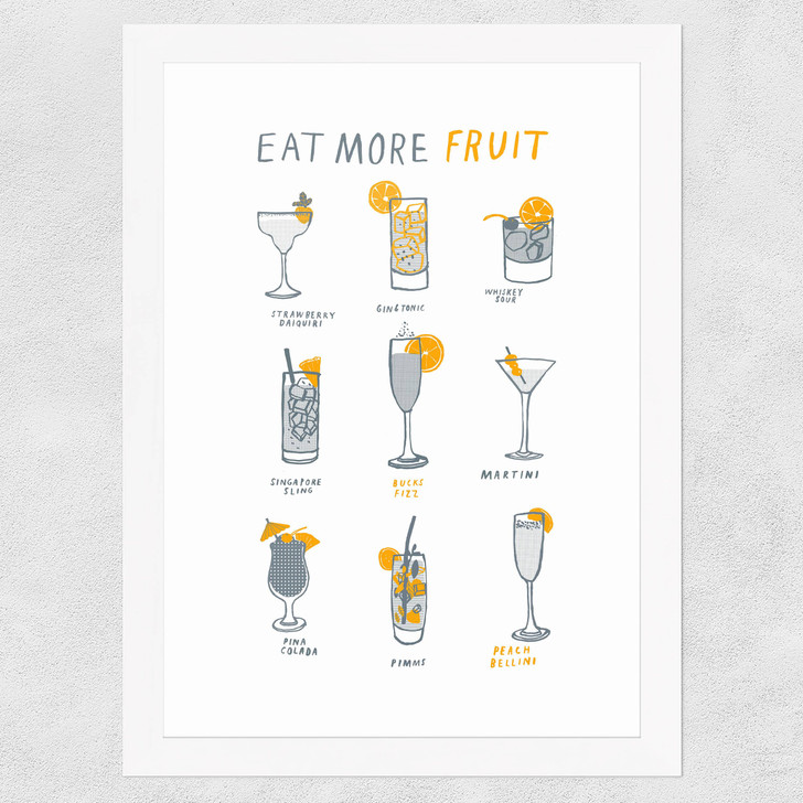Eat More Fruit Wide White Frame