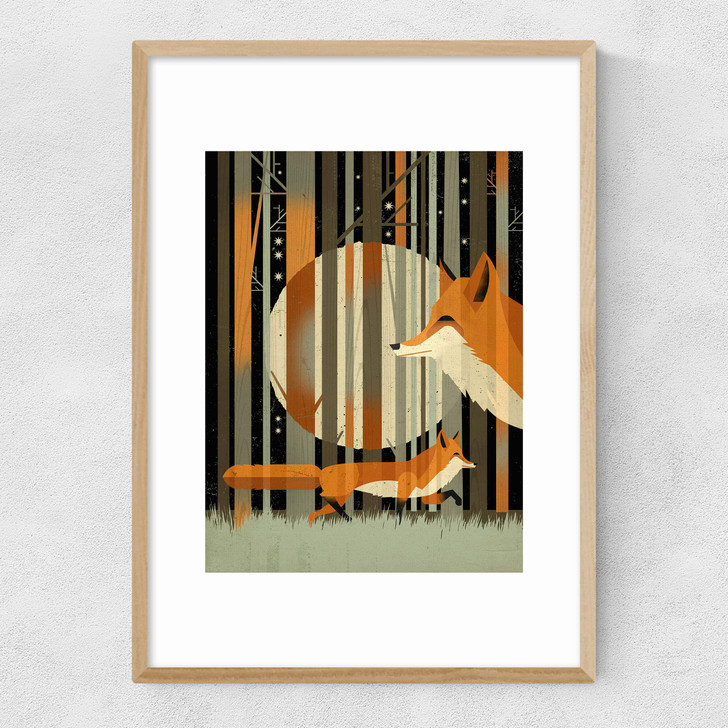 Midnight Foxes Narrow Oak Frame