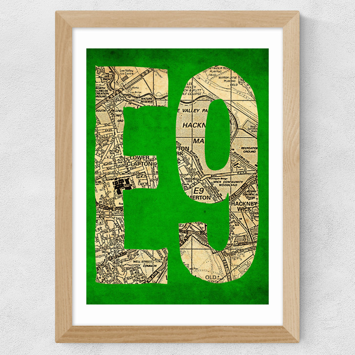 E9 Postcode Map Wide Oak Frame
