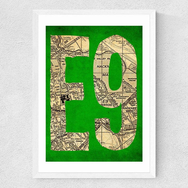 E9 Postcode Map Medium White Frame