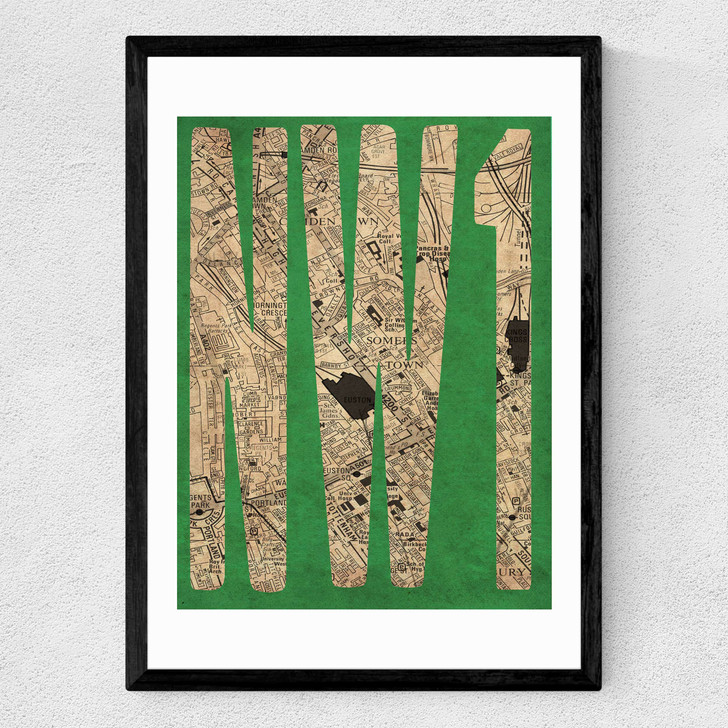 NW1 Postcode Map Medium Black Frame