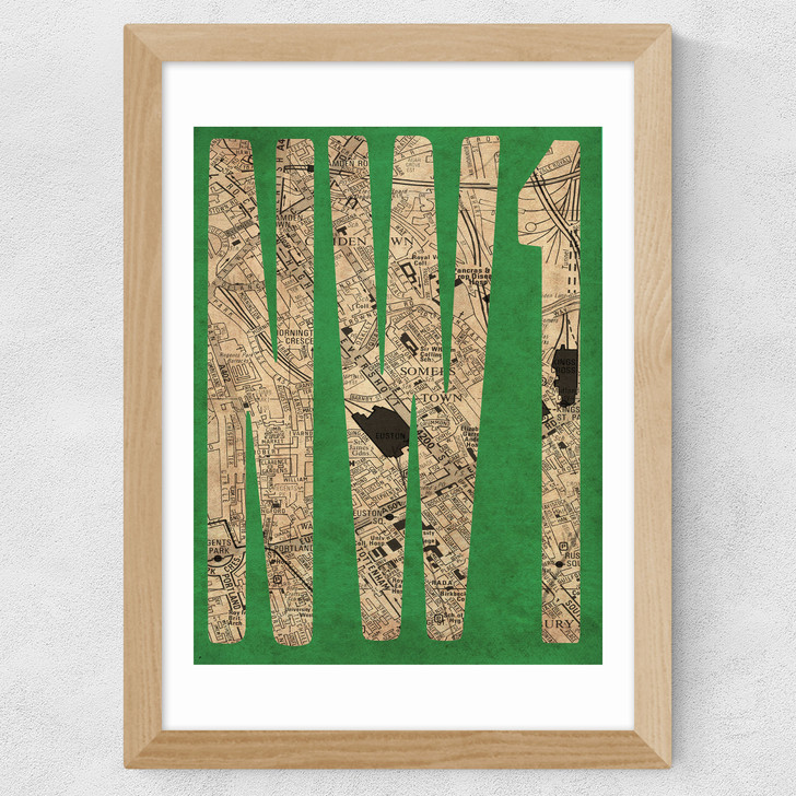 NW1 Postcode Map Wide Oak Frame