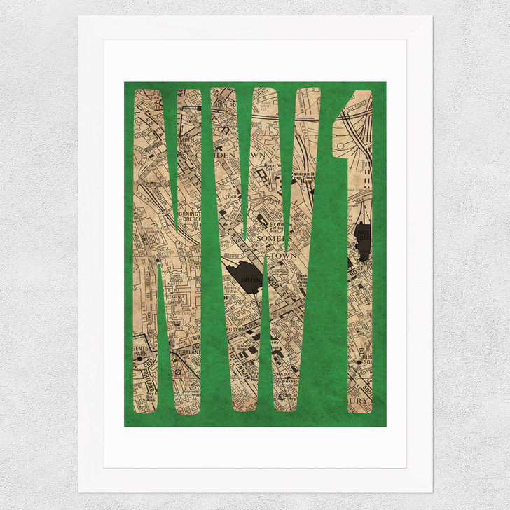 NW1 Postcode Map Wide White Frame