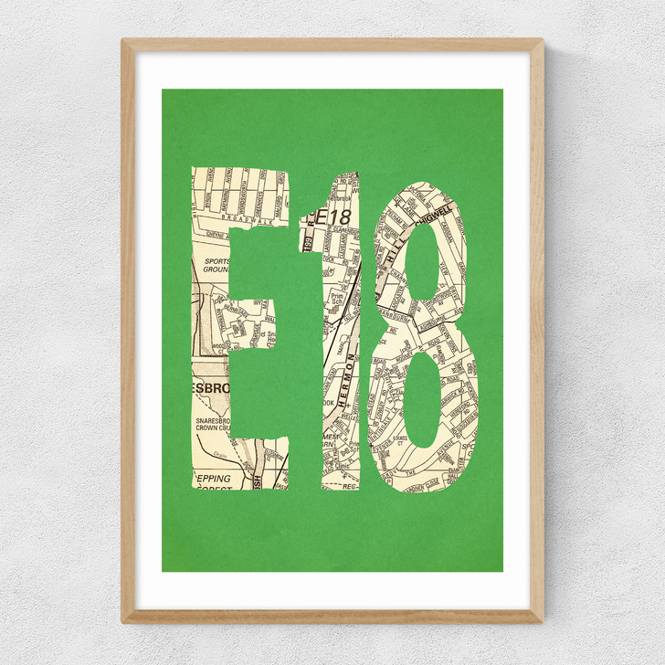 E18 Postcode Map Narrow Oak Frame