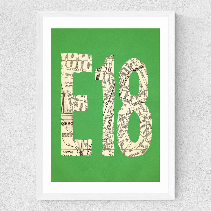 E18 Postcode Map Medium White Frame