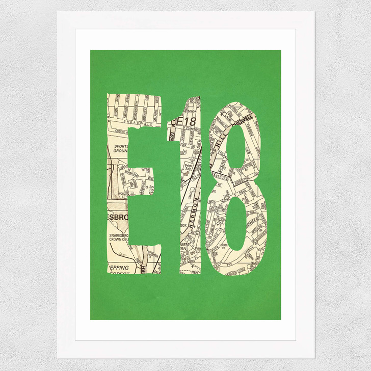 E18 Postcode Map Wide White Frame